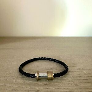Black leather Braided Bracelet with Silver and Gold Accents - Montblanc